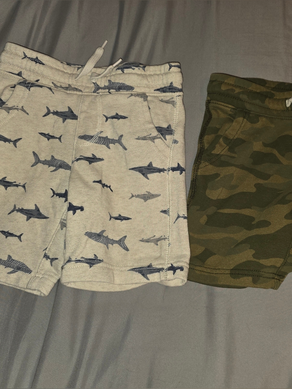 2 PC Shark Print Shorts & Green Camo Shorts Pull-On Set